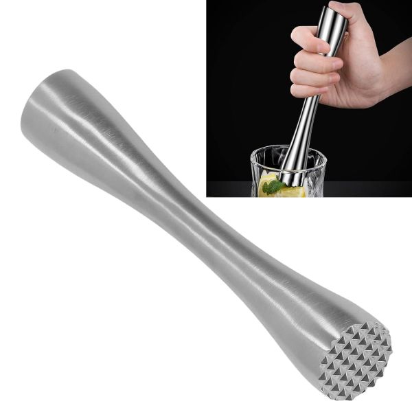 Rudra Export Stainless Steel Cocktail Muddler 10 Inches | Mocktail Mojito Drinks Mixer | Ice Crusher Bartender Kit for Home and Bar Accessories