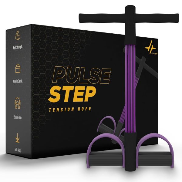 PulseITStep 4-Tube Resistance Band Exercise Puller, Yoga Pedal Tension Rope, Home Fitness Equipment for Full Body Workout (Black-Purple)