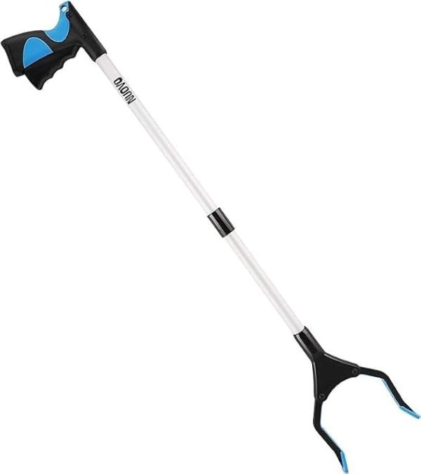 TRADY Grabber Reacher Tool,32 Inch Extra Long Steel Foldable Pick Up Stick with Strong Grip Magnetic,360°Rotating,Hand Grabber for Reaching, Foldable Claw Pick Up Stick, Long Arm Extender(Blue)