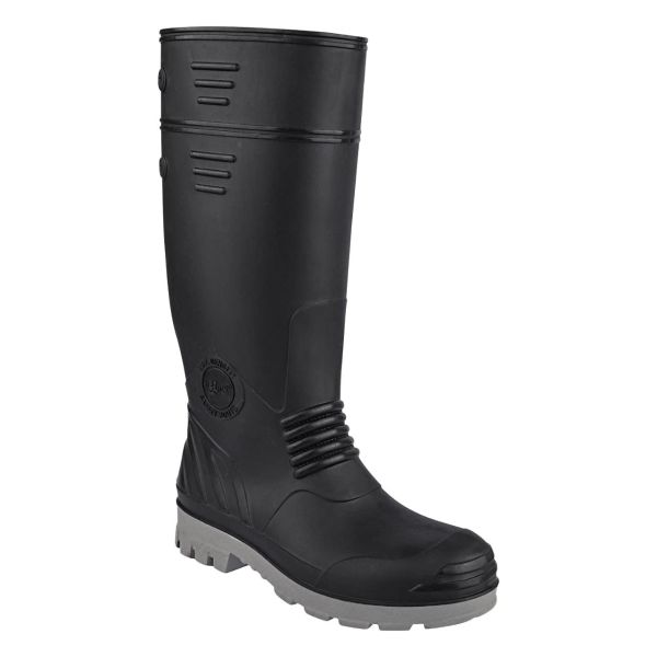 Hillson Torpedo Safety Gumboots with Steel Toe, Black-Grey 1 Pair