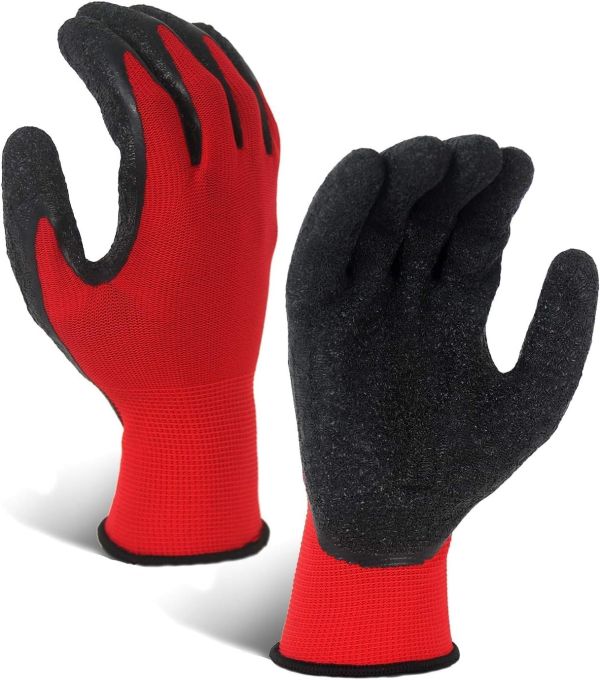 Heavy Duty Coated Work Gloves For Industrial | Gardening | Agricultural |Cleaning. (Black Red (Latex Coated), Pack of 5 Pairs)
