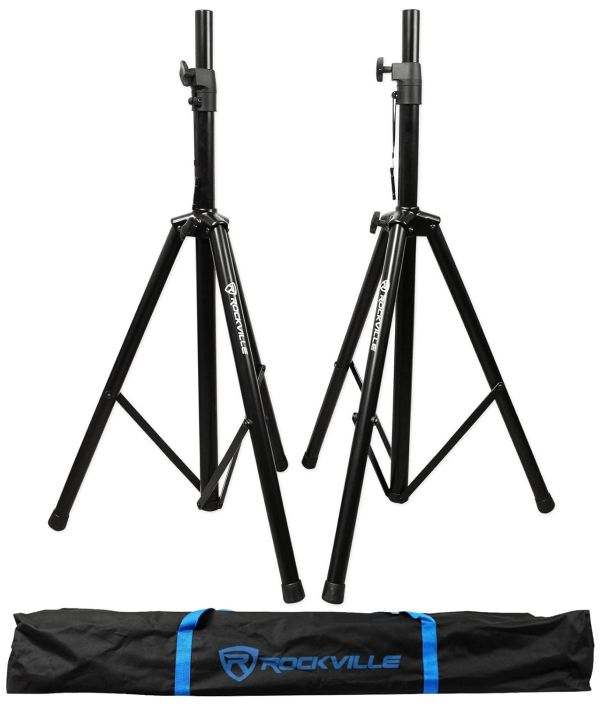 Rockville Pair Adjustable Universal Tripod DJ PA Speaker Stands with Carry Bag