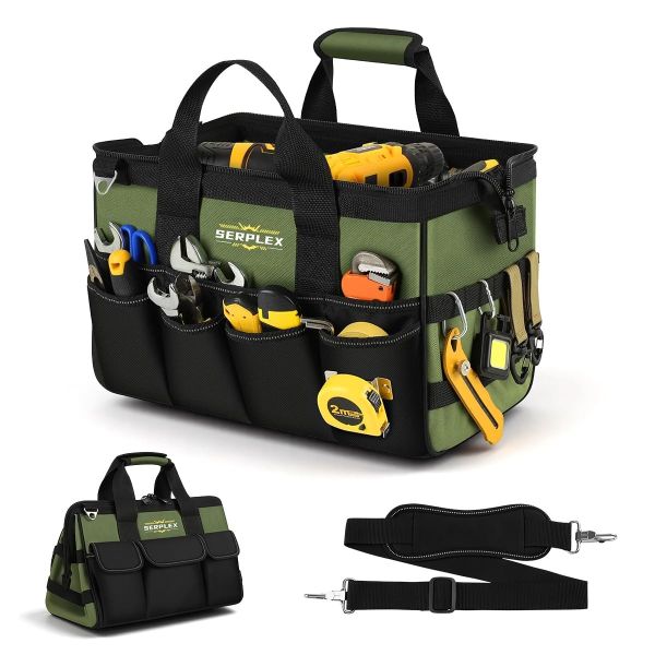 Serplex® Heavy Duty Tool Bag 16-Inch, 20-Pocket Portable Empty Tool Box Organizer, Toolbox Organization with Handle & Pockets, Free-Standing Tool Handbag for Electricians, Mechanics, 40x20x24cm