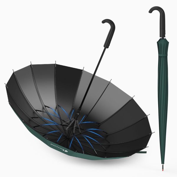 ANYCHO Umbrella for Rain Big Size, 51 Inch Big Umbrella for Men with 16 Reinforced Windproof Ribs & Black Coating for Stormy Days & UV Protection - Ideal for 2-4 People Outdoor Use