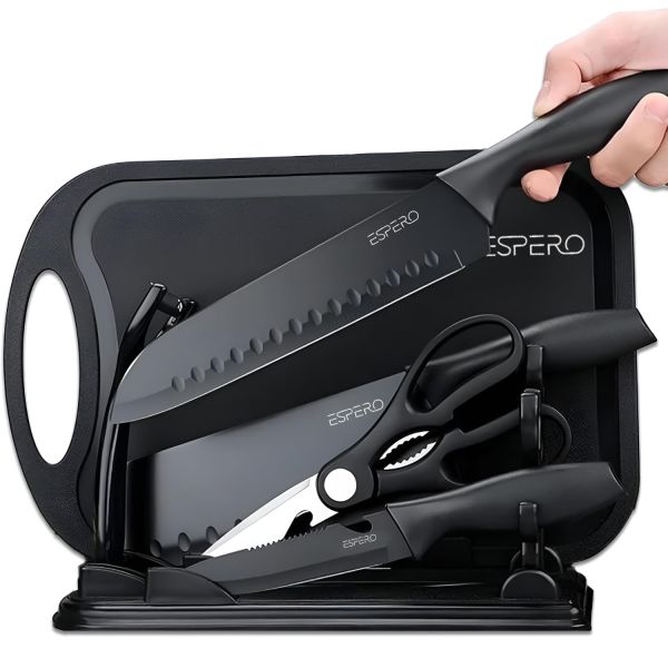 ESPERO Knife Set, Kitchen Knife Pack of 3 with Cover, Stainless Steel Knives for Kitchen| Sharp Edge Cutting Chef Knifes for Chopping Vegetables, Multipurpose Knife, Knife for Kitchen Use (7 Pcs Set)