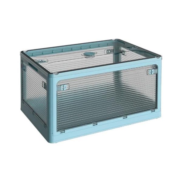 oddpod™ Stack Genie Collapsible Medium Capacity Storage Box with Detachable Wheels/Multifunctional Transparent Stackable, Portable & Foldable Organizer for Indoor and Outdoor use - Blue