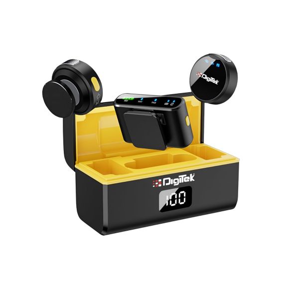 Digitek® DWM-116 2-in-1 Wireless Microphone, Magnetic Collar Clip, 360° Sound Capture, 40m Range, 6Hr Battery, Type C-to-C & C to LTC, DSLR, iOS & Android Compatible, for Interviews & Vlogging