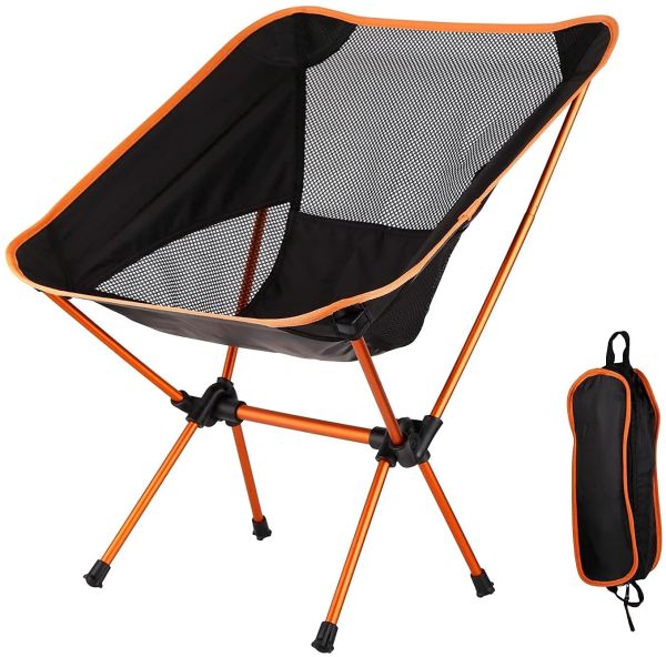 Portable Compact Folding Chair with Carry Bag Lightweight Breathable Perfect for Outdoor Camping, Travel, Beach, Picnics, Festival, Hiking, Backpacking (Black, Nylon & Aluminium Alloy)