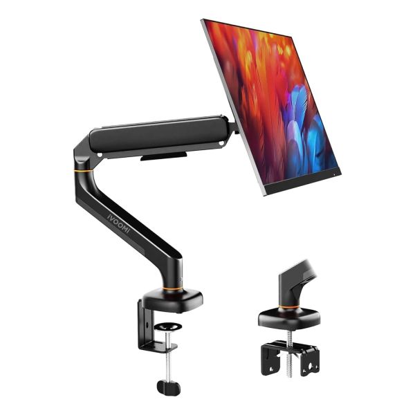 iVOOMi Power Arm Black Monitor Stand for Desk with 100 x 100mm VESA Mount, Adjustable Gas Spring Monitor arm with Grommet Mounting Base for 15-34'' 2-12 kgs Screens, 1 Year Warranty