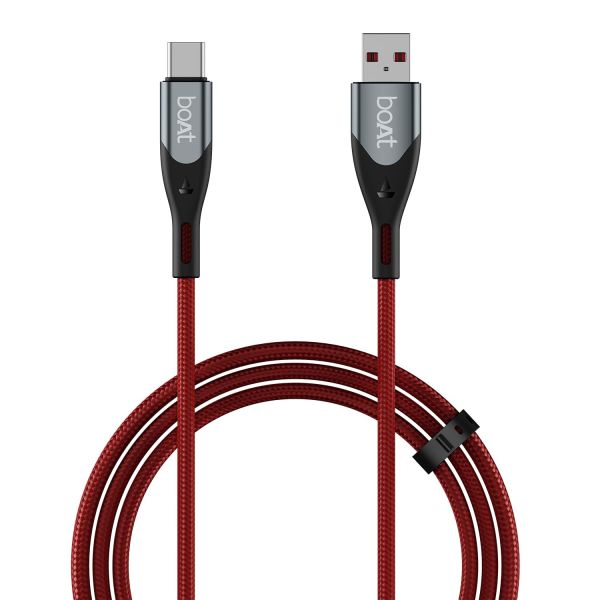 boAt Type C to C 65W Fast Charging Cable with 480 Mbps Data Transfer, Tangle-Free Cable in Premium Nylon Braided Design (Martian Red)