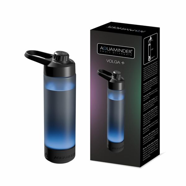 Aquaminder Smart Water Bottle Glows & Beeps to Remind You to Drink More 770 ml Chug Cap Bottle For Adults and Kids Perfect For Gift, Travel, Gym, Yoga, Black, Silicone