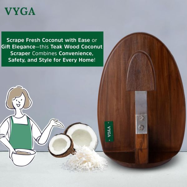 Vyga Curv Teakwood Coconut Scraper with Protection Cap | Traditional Kerala Handcrafted Design