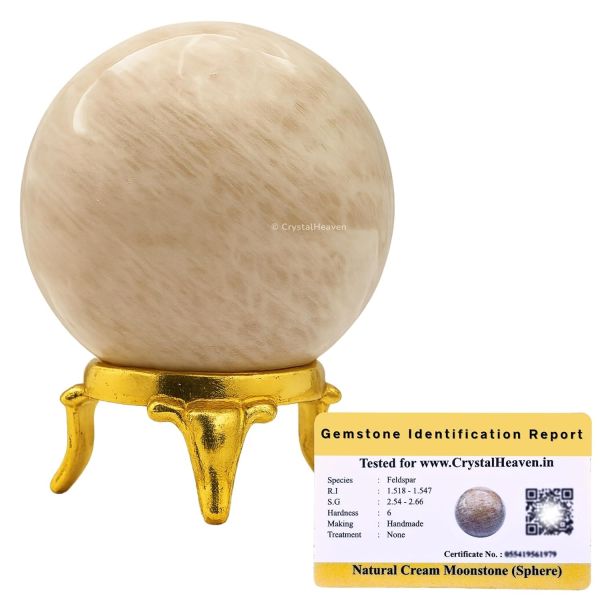 Crystal Heaven Certified Cream Moonstone Ball for Meditation - Premium Vastu Items for Home and Feng Shui Items for Good Luck - Ideal for Pooja Supplies and Spiritual Practices (2