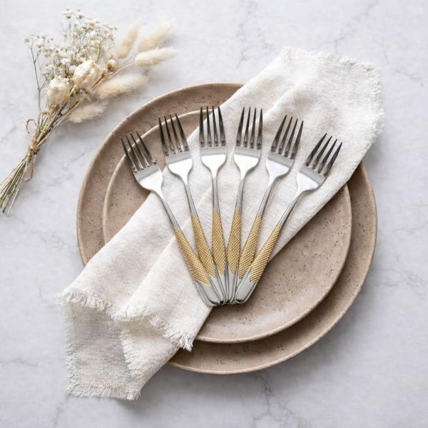 Premium Stainless Steel Dinner Spoon Set of 6 with Gold Accent Handle, Food-Grade SUS410, Mirror Finish, Rust-Resistant & Durable, Dishwasher Safe, Ideal for Dining & Gifting - Gold