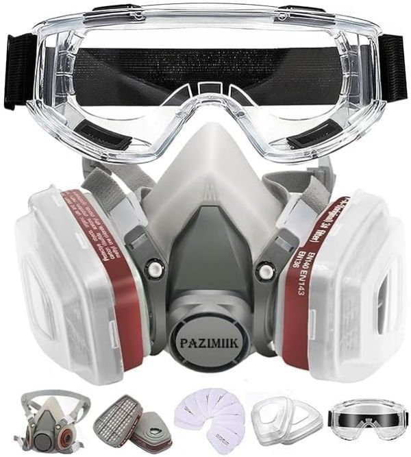 Respirator Mask Reusable Half Face Gas Cover/ Shield With Safety Glasses, Filters For Painting, Welding, Polishing, Wood Working And Other Work Protection Against Dust, Staining, Sanding Gas Mask