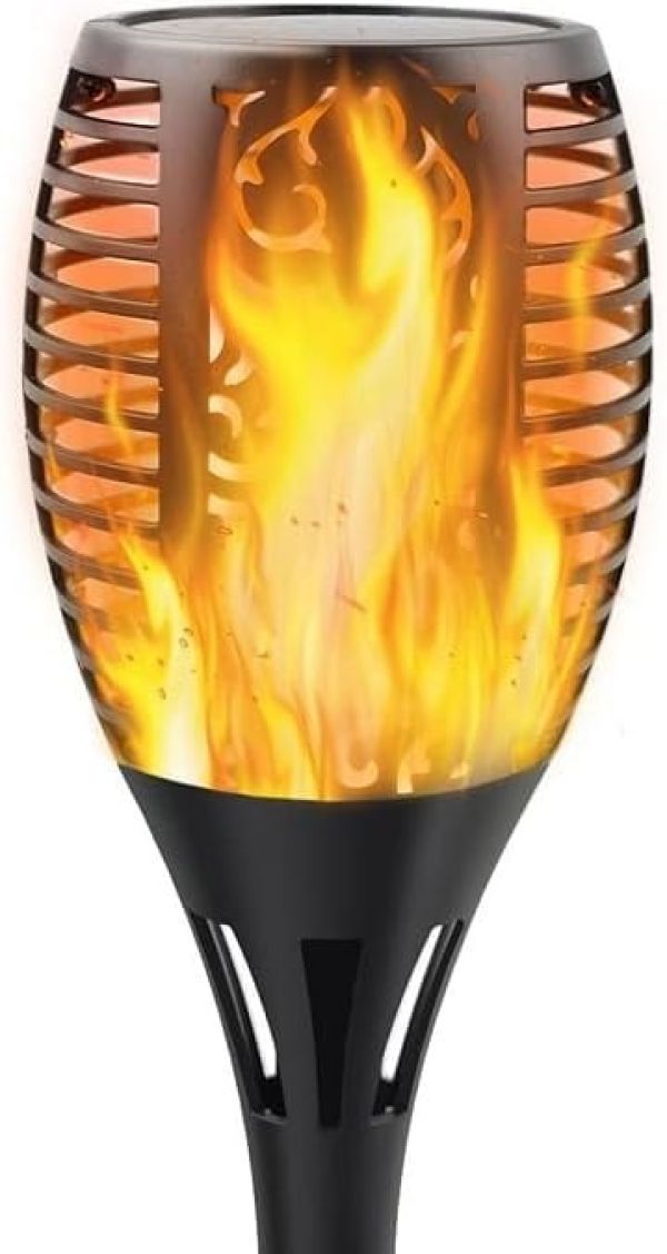 LITVERSE Solar Torch Light with Flickering Flame | 3 Modes | Solar Powered Waterproof LED Flame Lamp | Auto On/Off Outdoor Garden Light for Patio, Pathway, Yard | Black | Set of 1