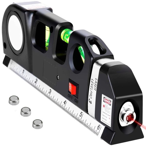 Laser Level Line Tool with Bubble Vials and Measuring Scale, Multi-Mode Horizontal Vertical Cross Line Alignment Tool