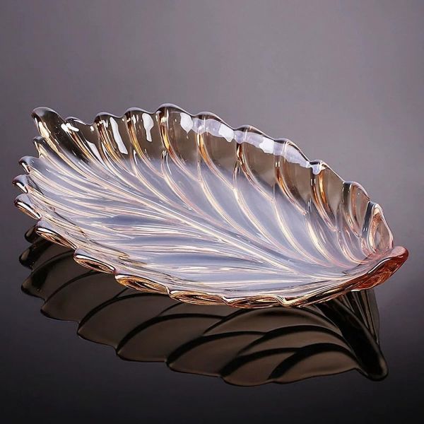 Glass Leaf-Shaped Serving Plate, Premium Decorative Glass Tray for Snacks, Dry Fruits, Desserts & Fruits, Elegant Tableware for Dining Table, Home Décor & Gifting (Set of 1)