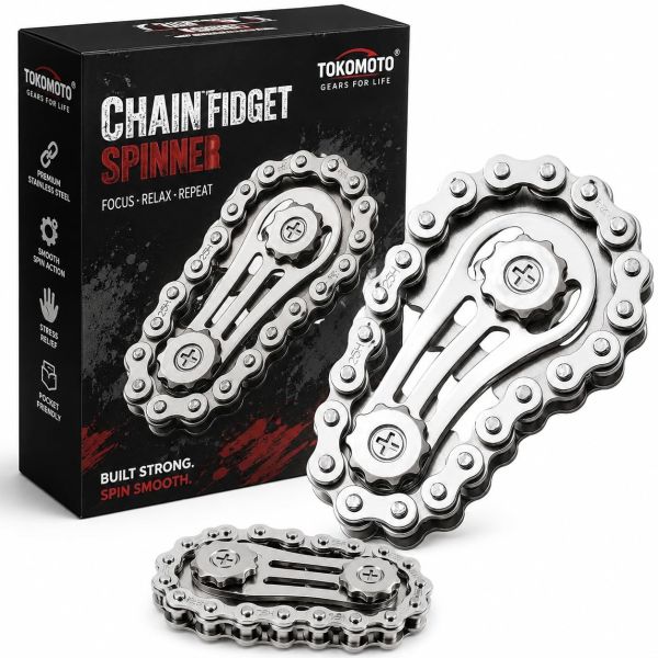 Bike Chain Gear Fidget Spinner Metal Chain Fidget Toy | Stress Anxiety Relief Fidget Toy Finger Spinning Toy for Kids & Adult, Chain Gear Roller Desk Toys for Stress Buster
