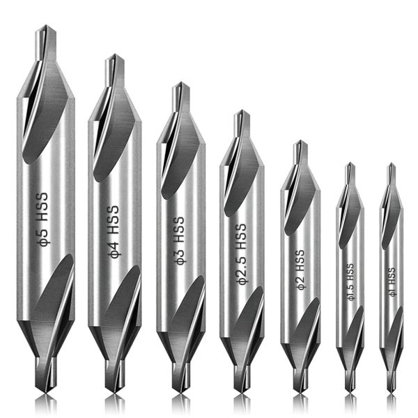 Serplex® 7pcs M2 HSS Center Drill Bits 60° Lathe 1, 1.5, 2, 2.5, 3, 4, 5mm
